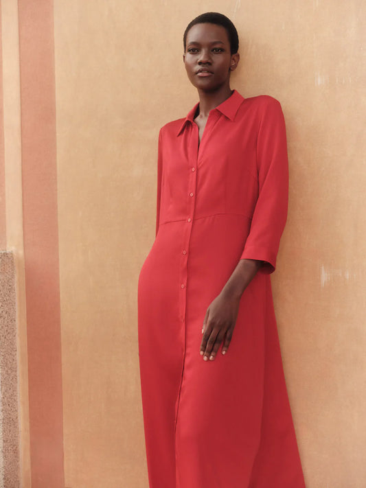 Red Tencel Midi Dress