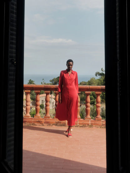 Red Tencel Midi Dress
