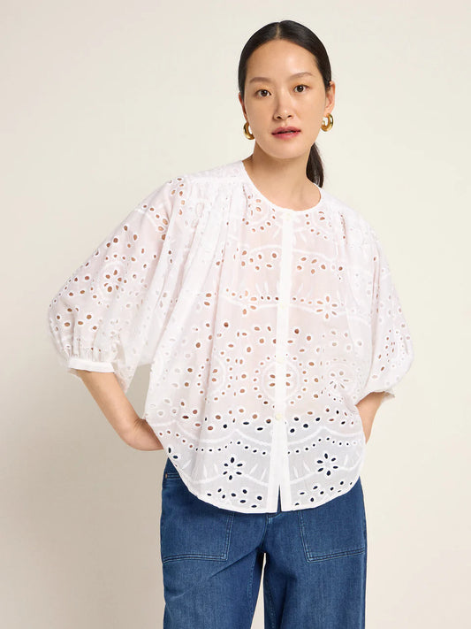 Off White Ruffled Embroidered Blouse