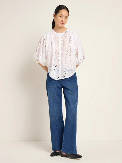 Off White Ruffled Embroidered Blouse