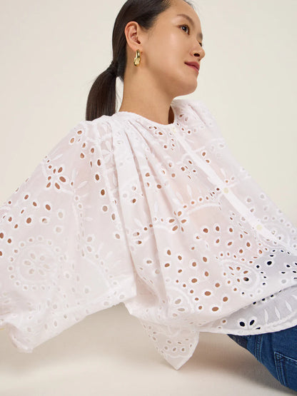 Off White Ruffled Embroidered Blouse