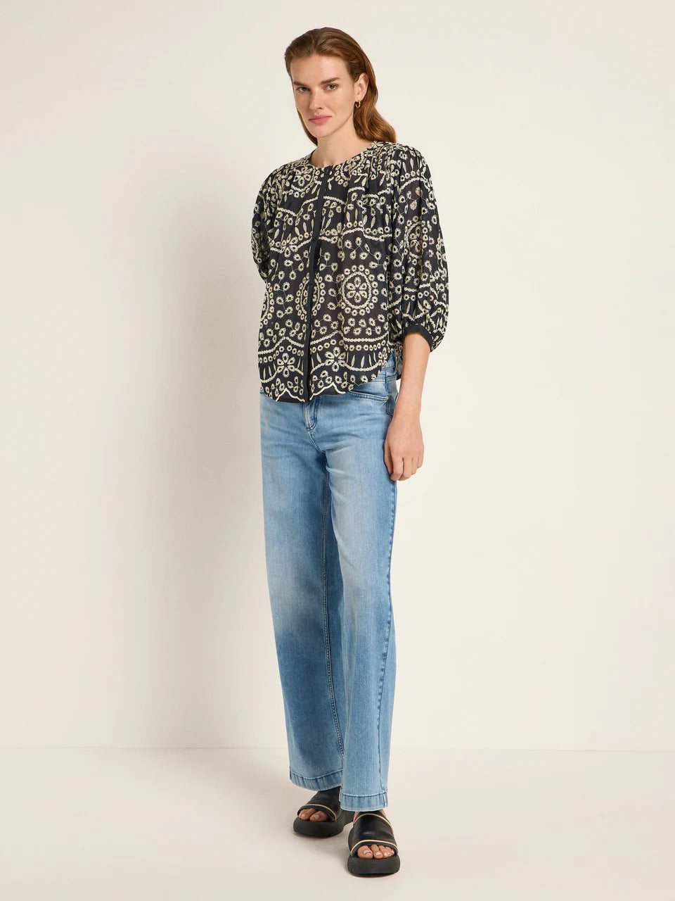 Black Ruffled Embroidered Blouse