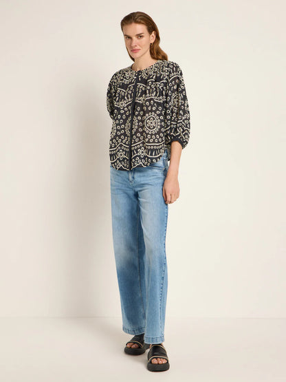 Black Ruffled Embroidered Blouse