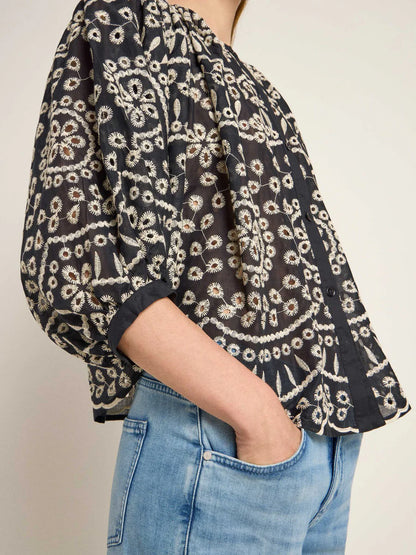 Black Ruffled Embroidered Blouse