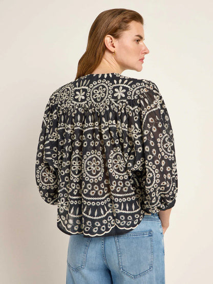 Black Ruffled Embroidered Blouse