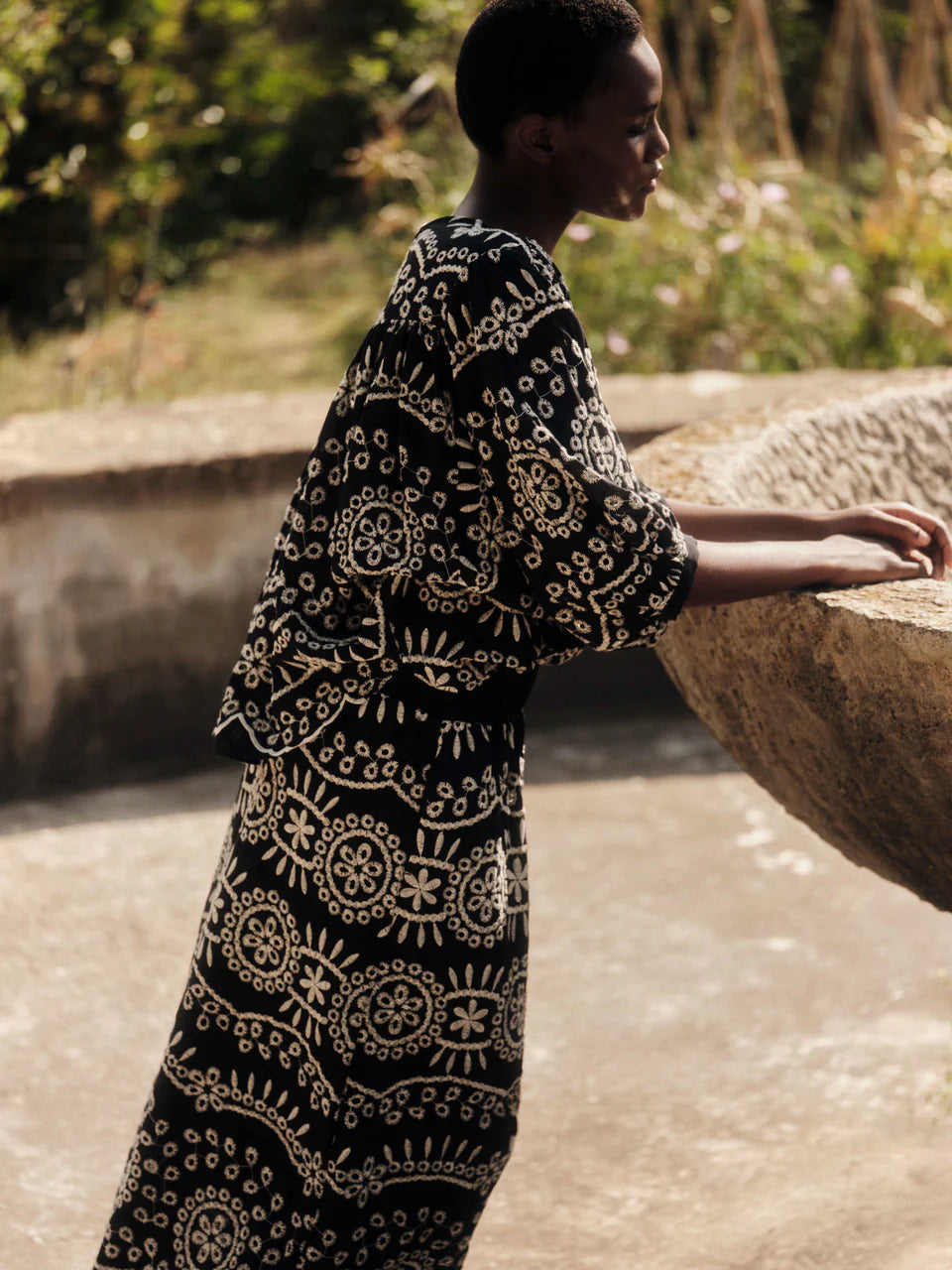 Black Ruffled Embroidered Blouse