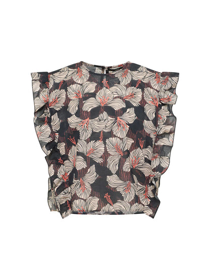 Ruffled Print Bloom Blouse Onyx