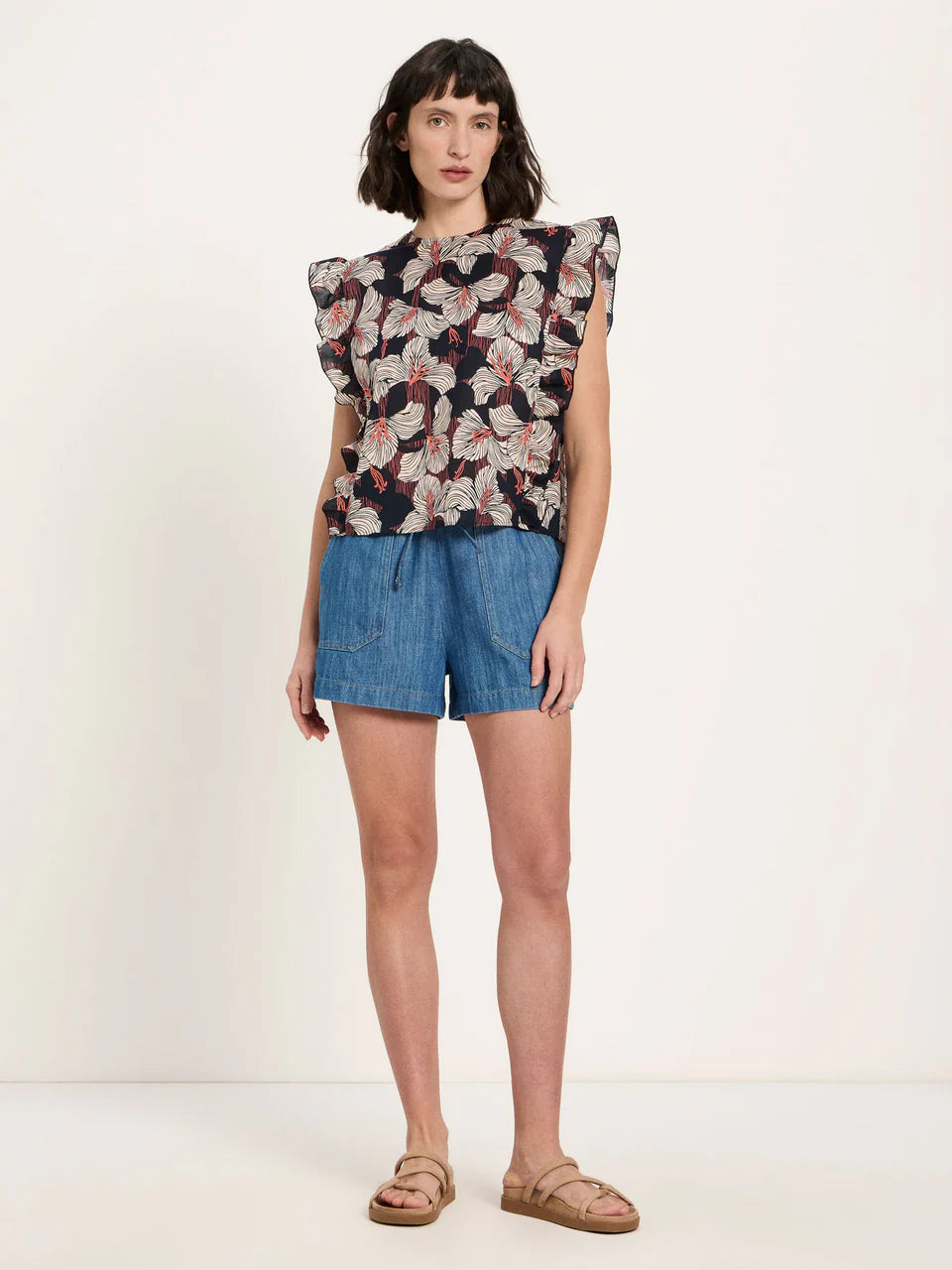 Ruffled Print Bloom Blouse Onyx