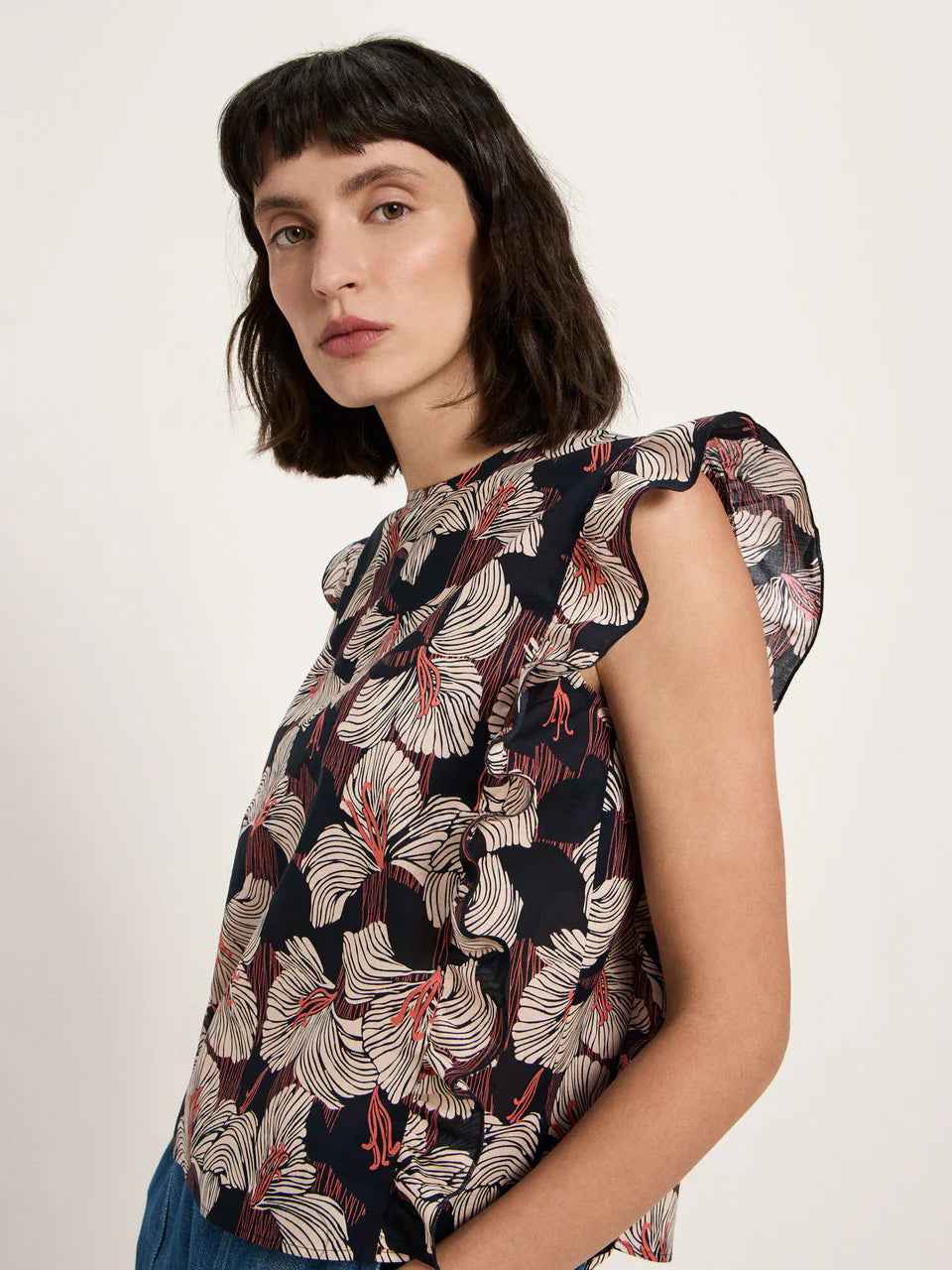 Ruffled Print Bloom Blouse Onyx