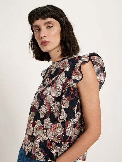 Ruffled Print Bloom Blouse Onyx