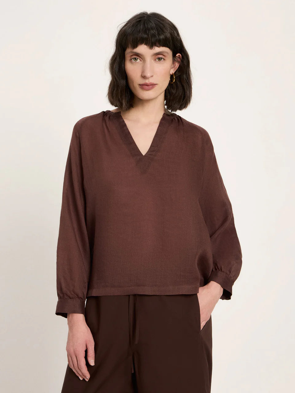 Chocolate Blouse with Gathers
