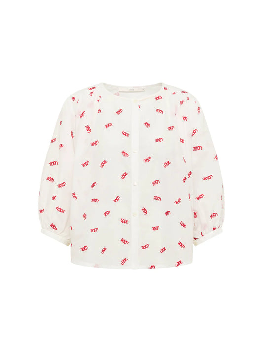 Blouse with Ruffles Off White with Love Print