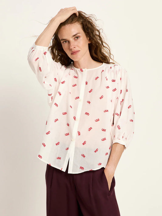 Blouse with Ruffles Off White with Love Print