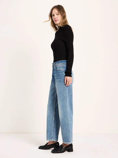 Straight Leg Jeans "SAGE" Stonewash Blue Denim
