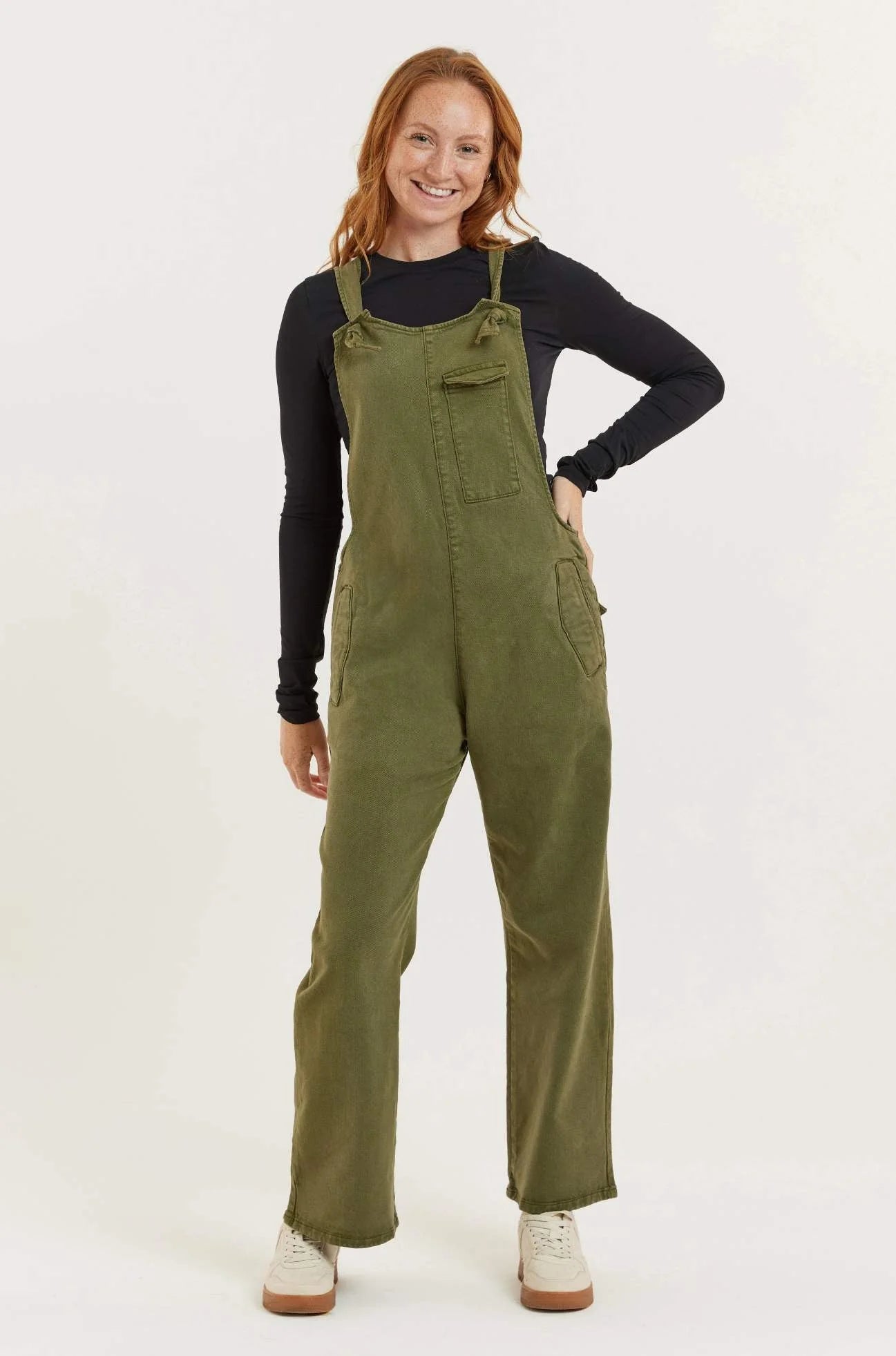 Mary-Lou Recycled Wood Denim Dungarees Olive