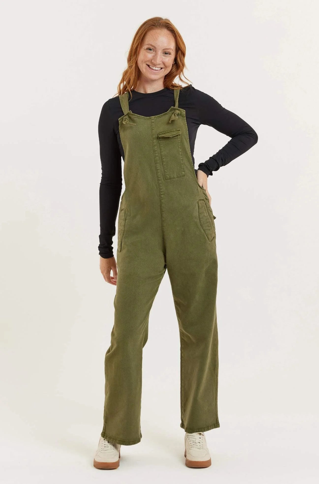 Mary-Lou Recycled Wood Denim Dungarees - Olive