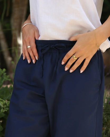 Millie Midnight Blue 100% Linen Trousers