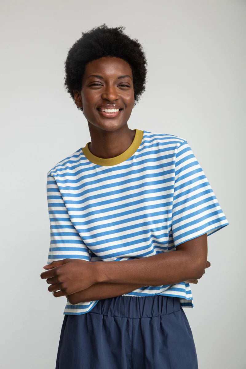 Sea Blue and White Stripe Bay Organic Cotton Tee