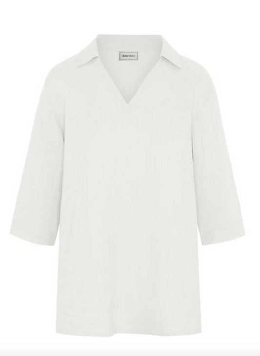 Lizzie Collared Top 100% Linen Oyster