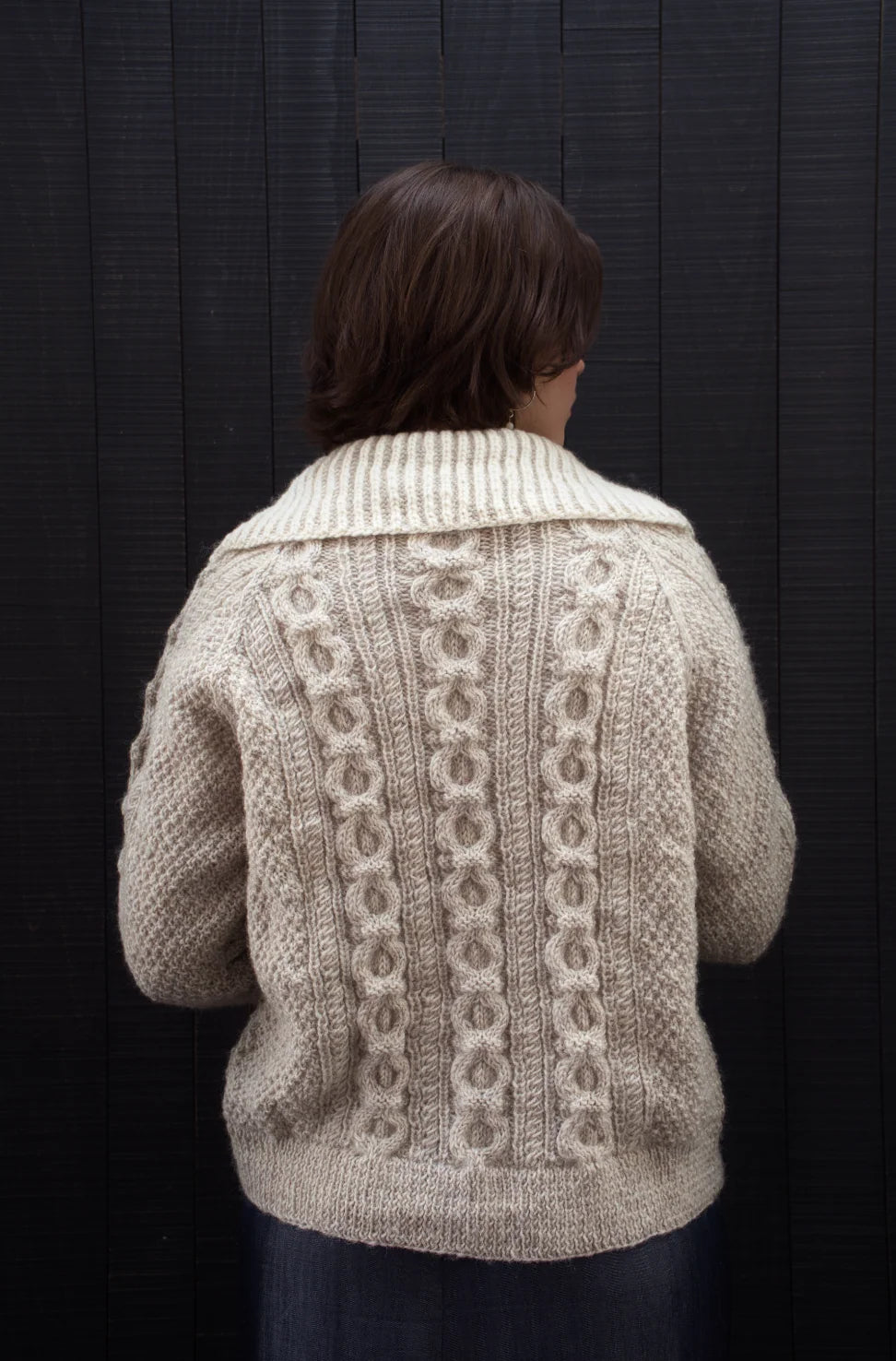 The Chloe Cardigan with Funnel Neck - Hand Knit in Natural Light Grey
