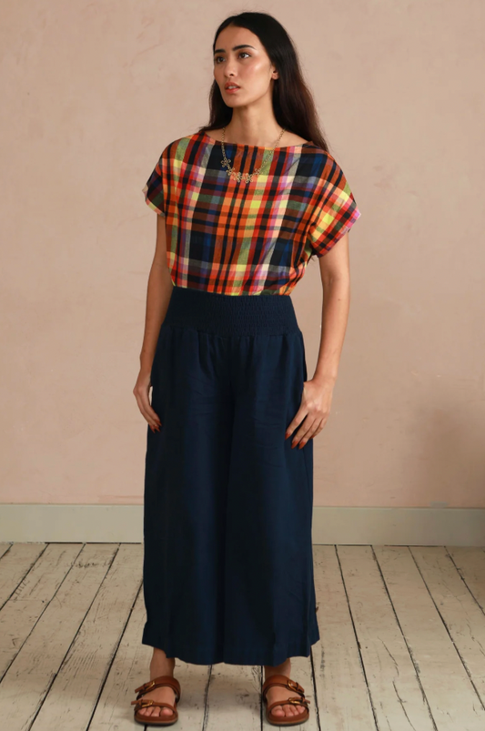 Boat Neck Top - Shorter Length - Multi Check