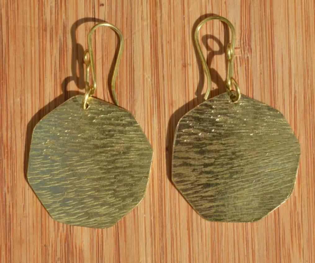 Brass Hexagon Earrings