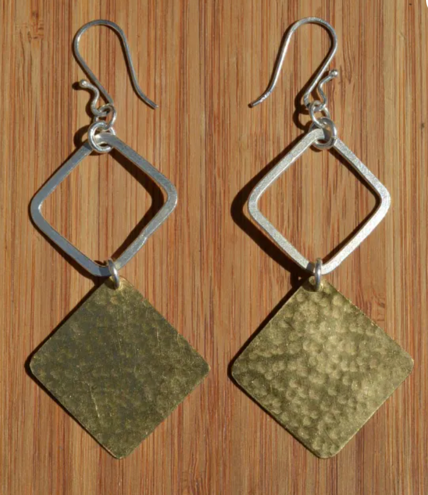 Brass & Silver Plated Diamond Earrings