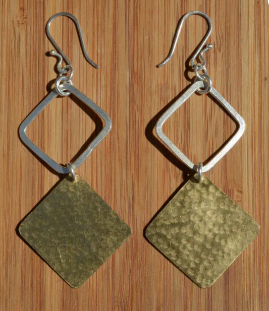 Brass & Silver Plated Diamond Earrings