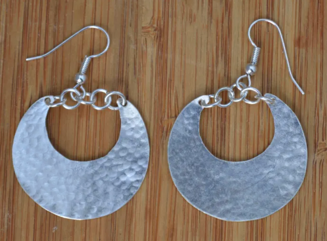 Silver Plated Crescent & Chain Earrings