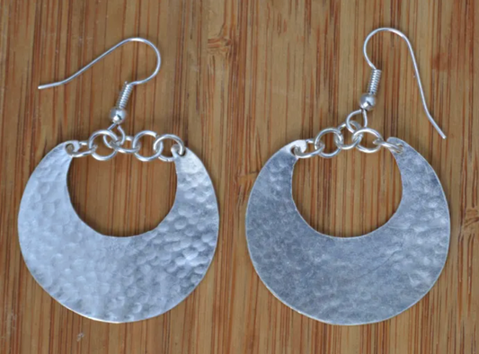 Silver Plated Crescent & Chain Earrings