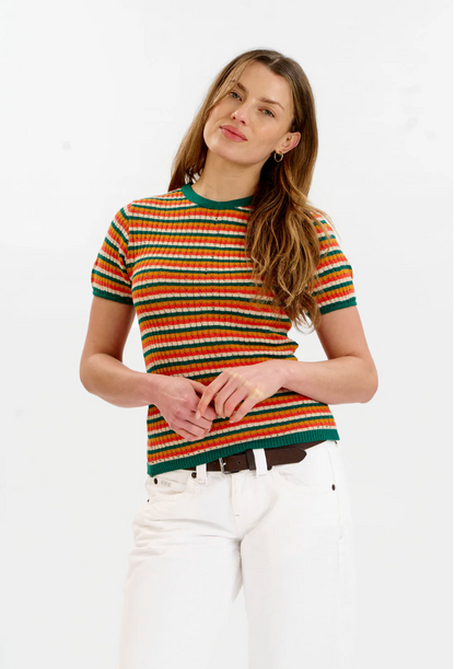 Penelope Pointelle Stripe Tee Earth