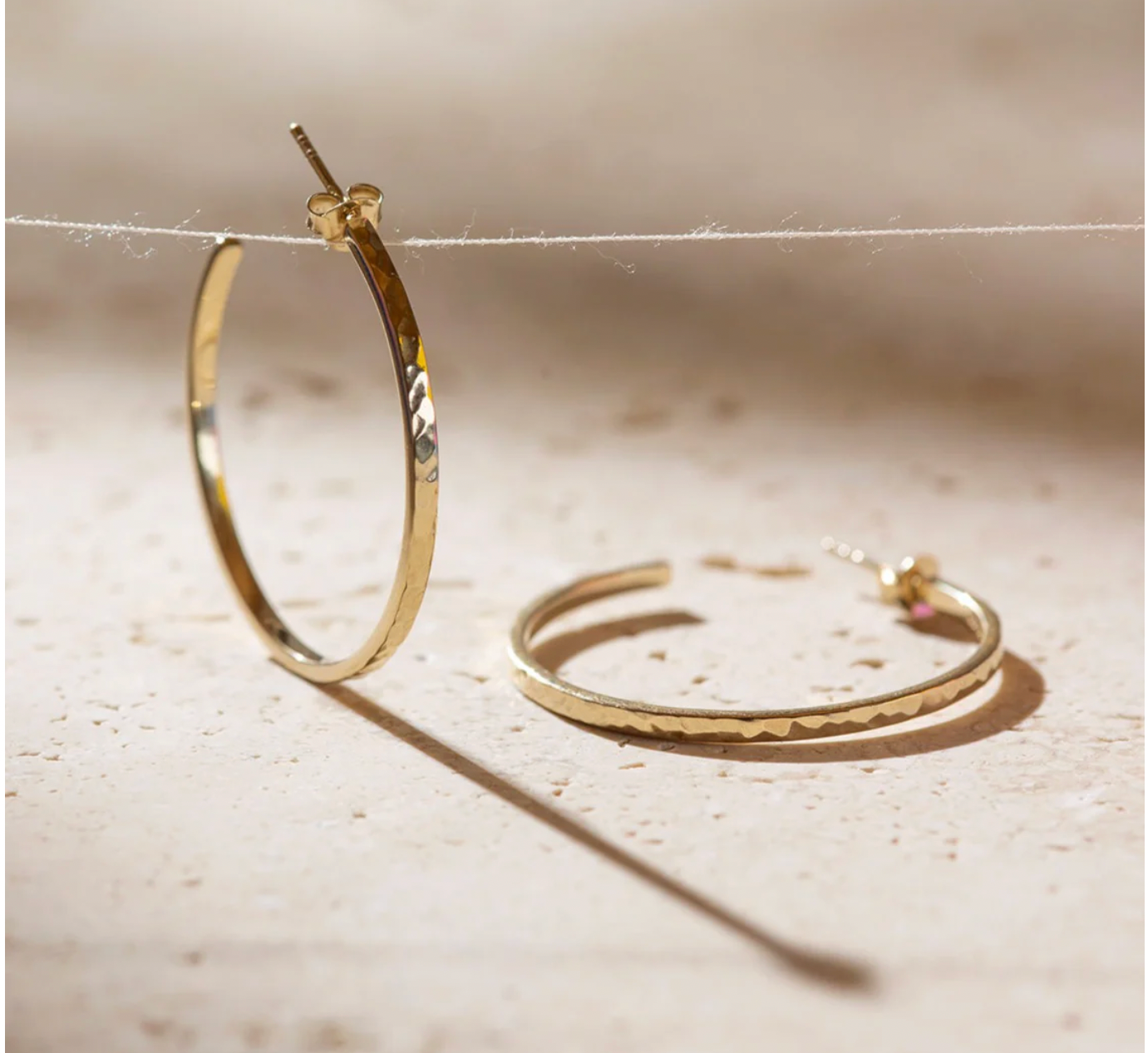 Agonda Gold Large 2mm Hammered Hoops