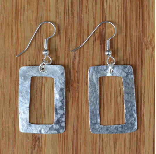Silver Slim Single Square Earrings
