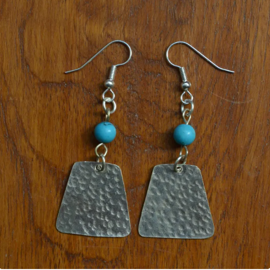 Silver Rhomboid + Turquoise Chip Earrings