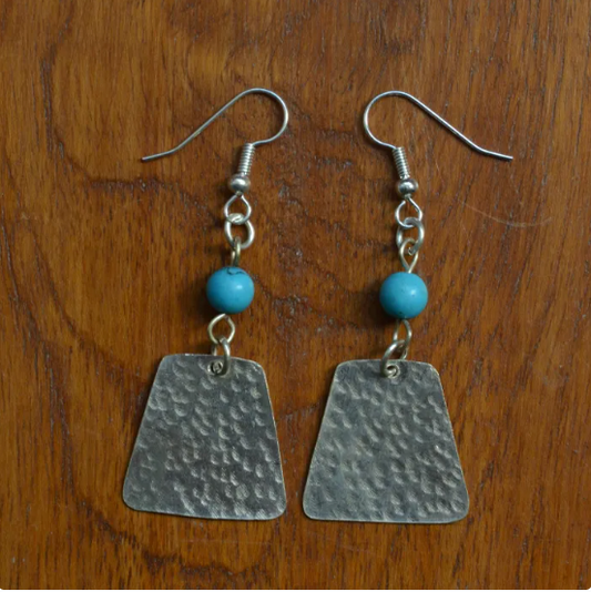 Silver Rhomboid + Turquoise Chip Earrings