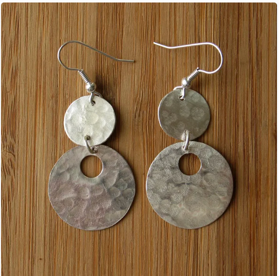 Silver Two Disc with Hole  Small Earrings