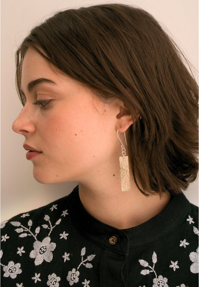 Beaten Bar Earrings - Silver-Plated - Handmade