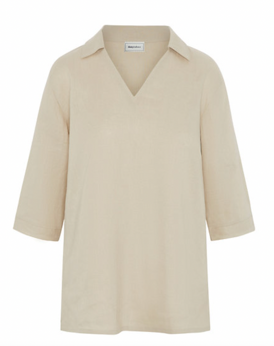 Lizzie Collared Top 100% Linen Natural