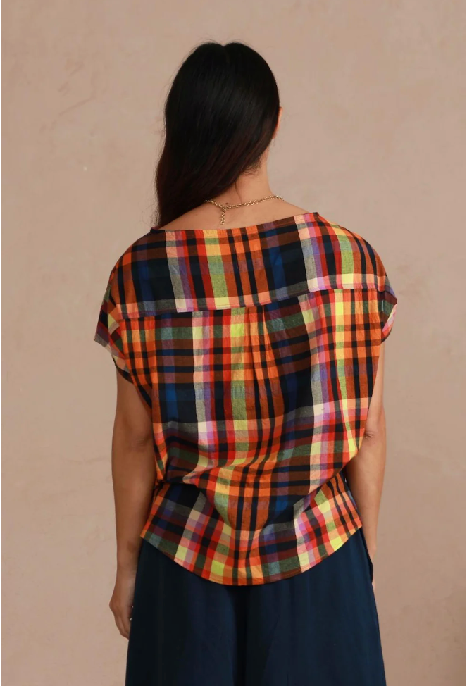 Boat Neck Top - Longer Length - Multi Check