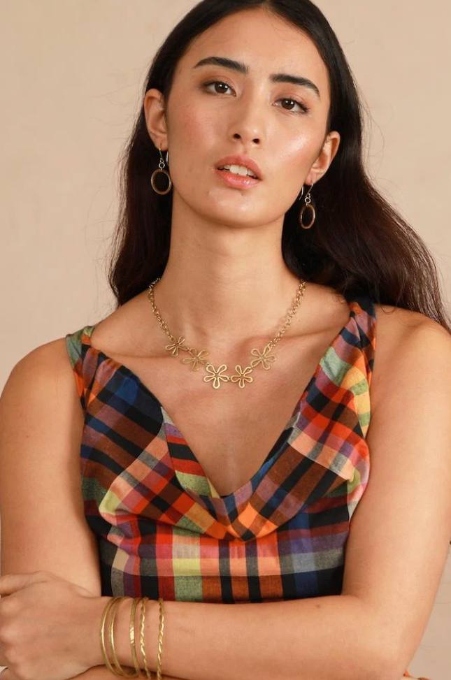 The Celia Cowl Neck Dress in Multi Check