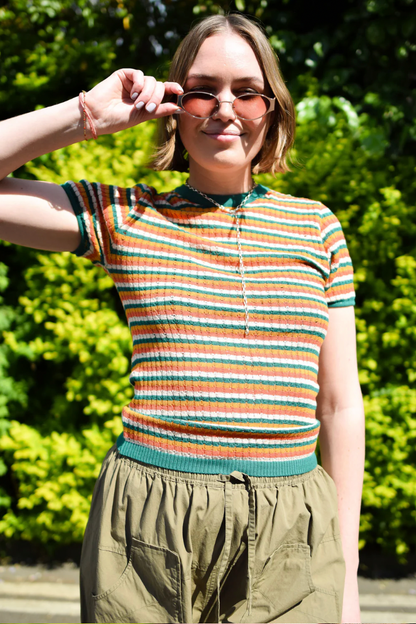 Penelope Pointelle Stripe Tee Earth