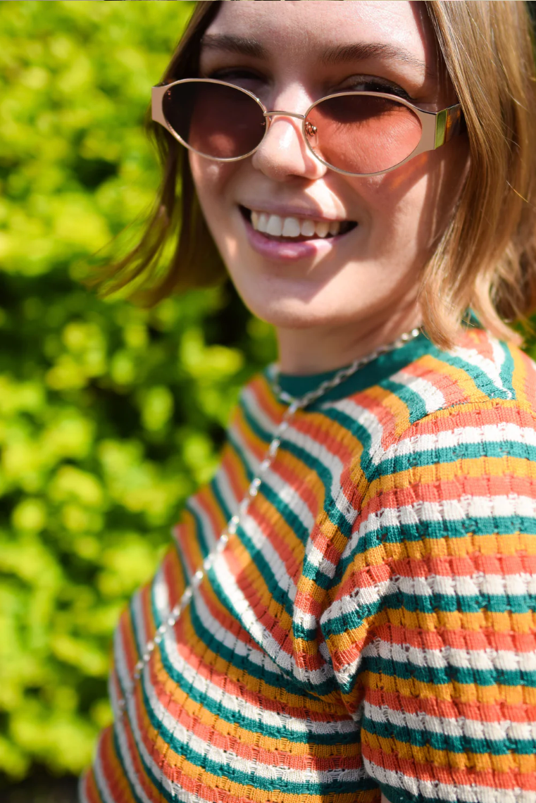Penelope Pointelle Stripe Tee Earth