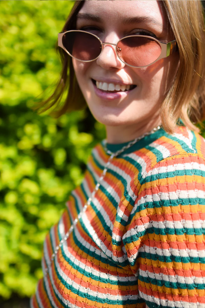 Penelope Pointelle Stripe Tee Earth