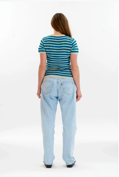 Penelope Pointelle Stripe Tee Ocean