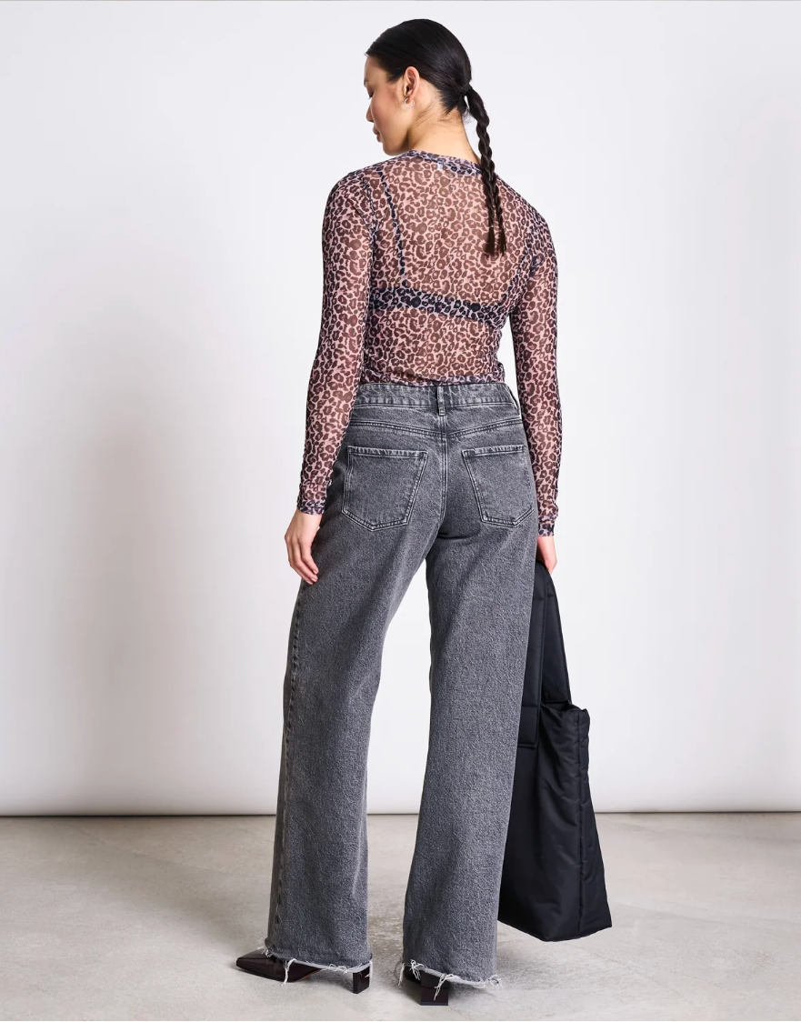 Dora Longsleeve Dark Leo Print Mesh Top