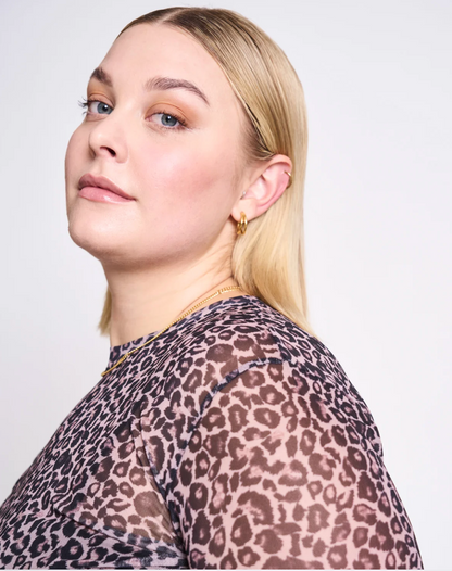 Dora Longsleeve Dark Leo Print Mesh Top