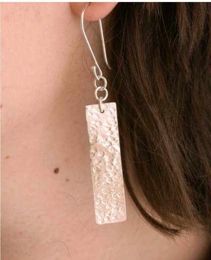 Beaten Bar Earrings - Silver-Plated - Handmade