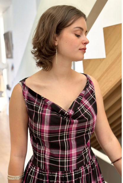Celia Cowl Neck Dress in Berry & Black Check