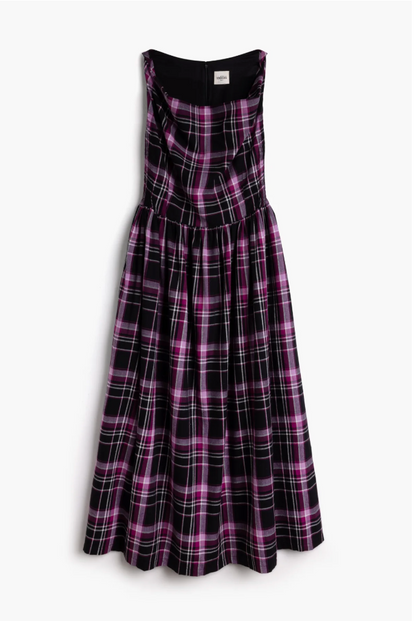Celia Cowl Neck Dress in Berry & Black Check