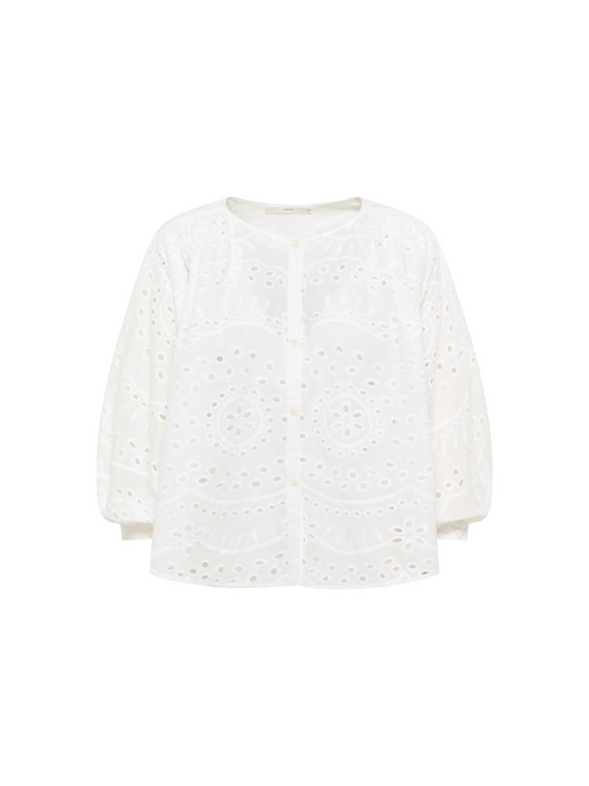 Ruffled Embroidered Blouse Off White